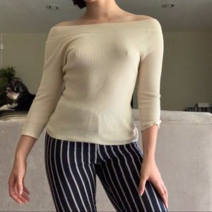 Cream Ribbed Off the Shoulder Top